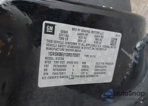 2013 Chevrolet Tahoe Lt z USA, uszkodzony, nr VIN 1GNSKBE01DR375587